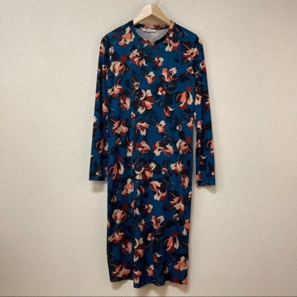 Zara Trafaluc Blue Floral Long Sleeve Dress Sz Small - Picture 1 of 4